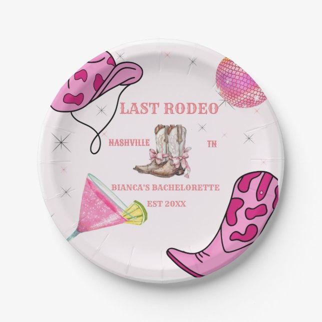 Retro Last Rodeo Cowgirl Western Bachelorette  Paper Plates (Front)