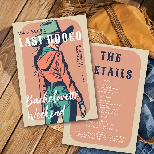 Retro Last Rodeo Poster Itinerary Bachelorette Invitation