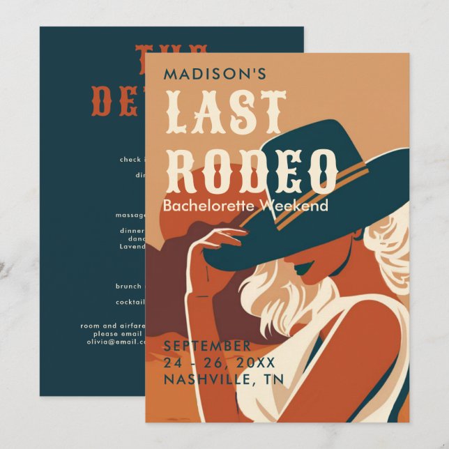Retro Last Rodeo Terracotta Itinerary Bachelorette Invitation (Front/Back)