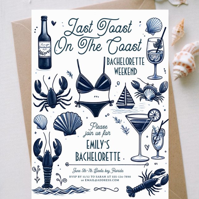 Retro Last toast coast Bachelorette Weekend Invitation (Creator Uploaded)