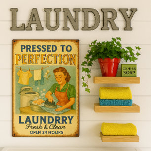 Retro Laundry Room Metal Print