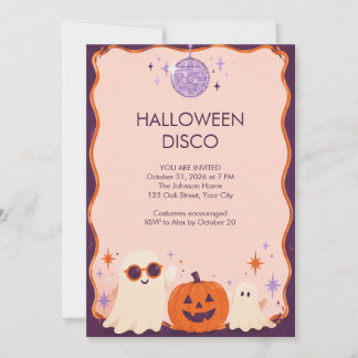 Retro Lavender Ghost Halloween Disco Party Invitation