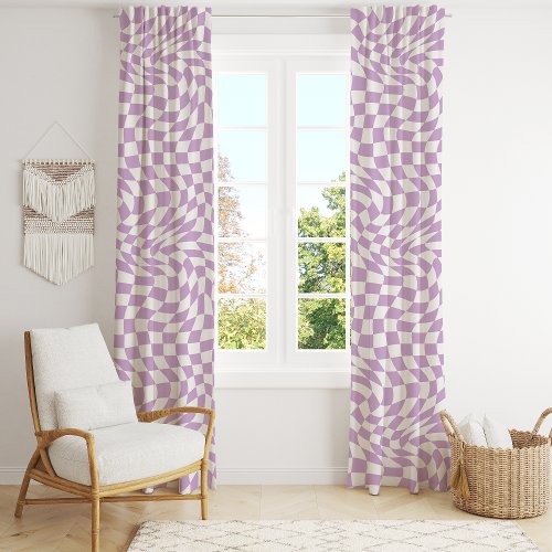 Custom Window Curtains 18 Retro Lavender Optical Illusion Wavy Checkered Blackout Curtains