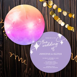 Retro Lavender Pink Orange Disco Ball Wedding