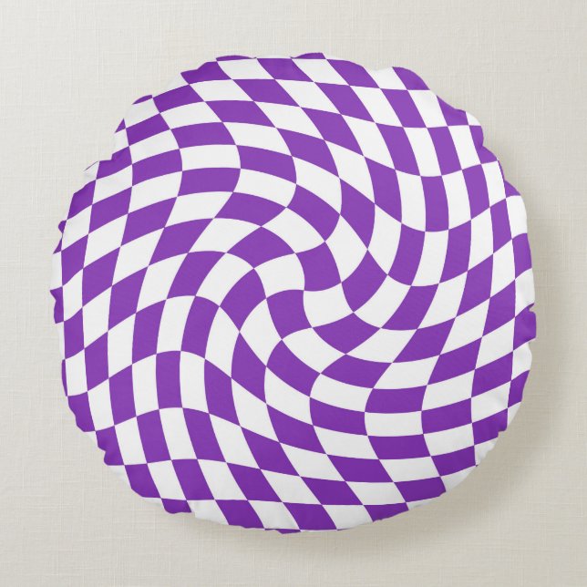 Retro Lavender Purple Checks Warped Checkered  Round Pillow (Front)