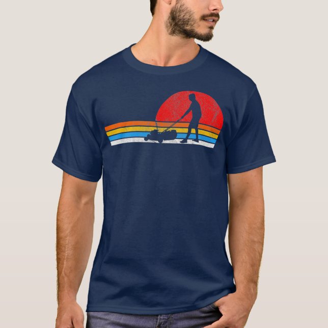 Retro Lawn Mowing Grass Cutting Mower Gardening T-Shirt (Front)