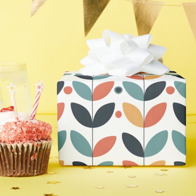 Retro Leaf Mid Century Modern Wrapping Paper (Birthday Party)