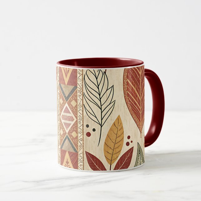 Retro Leaf Pattern Artistic Design Coffee Tea Mug (Front Right)