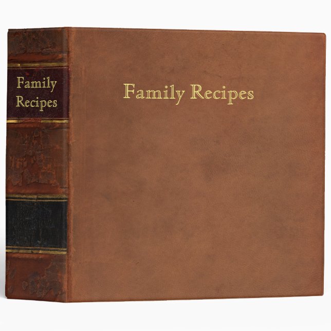 Retro leather look: Antique family recipes 3 Ring Binder (Front/Spine)