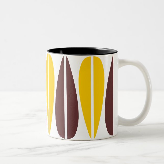 Retro Leaves - Amber and Dark Brown Two-Tone Coffee Mug (Right)