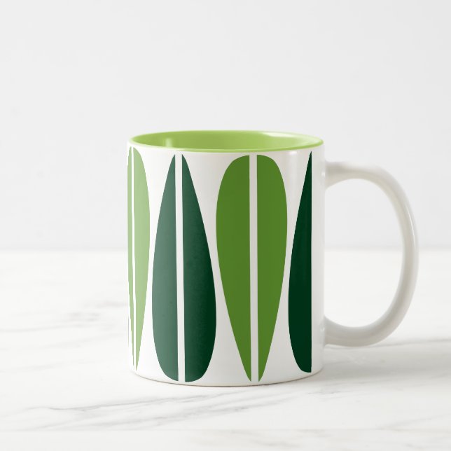 Retro Leaves - Avocado Green and Dark Green Two-Tone Coffee Mug (Right)