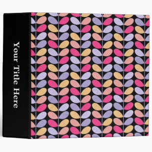 Retro Leaves - Black 3 Ring Binder
