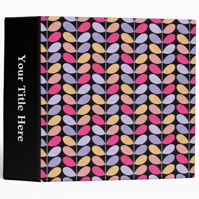 Retro Leaves - Black 3 Ring Binder (Front/Spine)