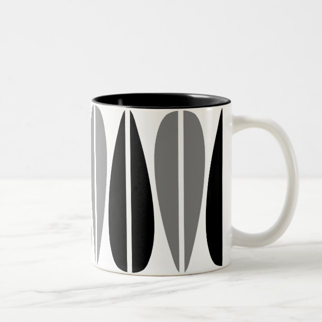 Retro Leaves - Black and Gray Two-Tone Coffee Mug (Right)