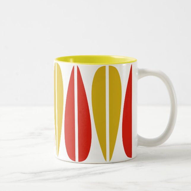 Retro Leaves - Ochre and Crimson Two-Tone Coffee Mug (Right)