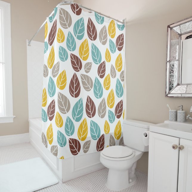 retro leaves pattern fall colors shower curtain (In Situ)