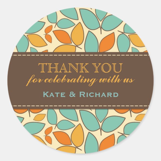 Retro Leaves Pattern Wedding Favor Stickers (Front)
