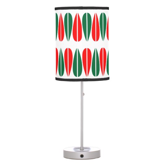 Retro Leaves v2 - Forest Green and Red Table Lamp (Back)