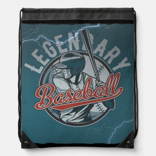 Retro Legendary Baseball Blue Drawstring Bag