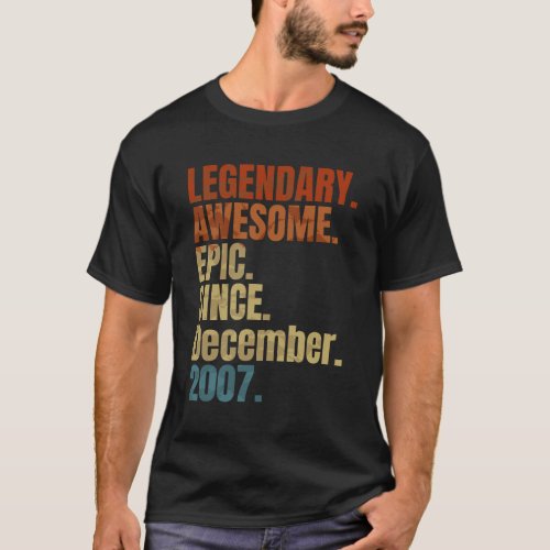 Retro Legendary Since December 2007 T Shirt 12 Yea