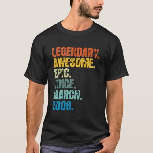 Retro Legendary Since March 2008 T Shirt 12 Years 