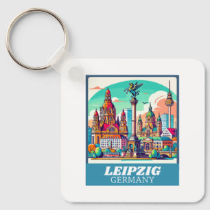 Retro Leipzig Skyline Keychain