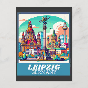 Retro Leipzig Skyline Postcard