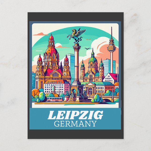 Retro Leipzig Skyline  Postcard (Front)
