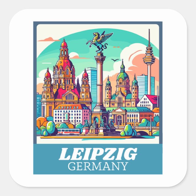 Retro Leipzig Skyline  Square Sticker (Front)