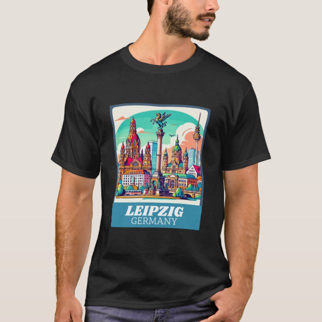 Retro Leipzig Skyline  T-Shirt (Front)