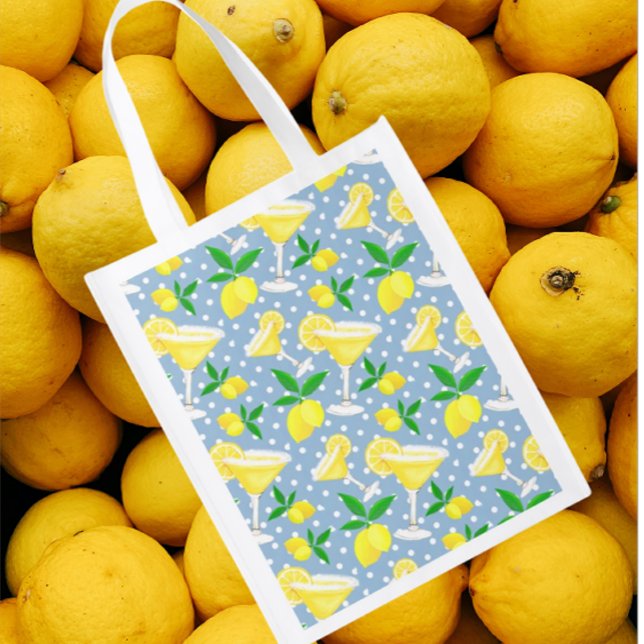 Retro Lemon Drops Yellow Lemons Grocery Bag (When life gives you lemons, make lemon drops!)