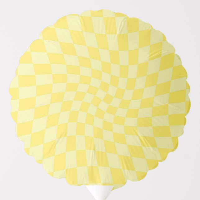 Retro Lemon Yellow Checks Warped Checkered  Balloon (Front)