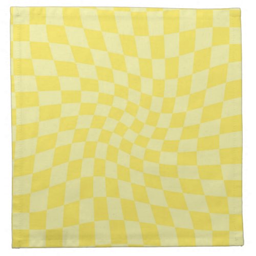 Retro Lemon Yellow Checks Warped Checkered Cloth Napkin