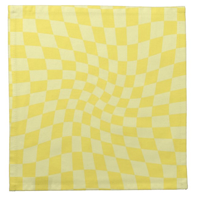 Retro Lemon Yellow Checks Warped Checkered Cloth Napkin (Front)