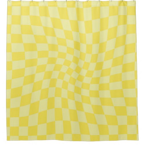 Retro Lemon Yellow Checks Warped Checkered Shower Curtain