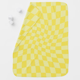 Retro Lemon Yellow Pastel Warped Checkerboard Baby Blanket