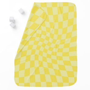 Retro Lemon Yellow Pastel Warped Checkerboard   Baby Blanket