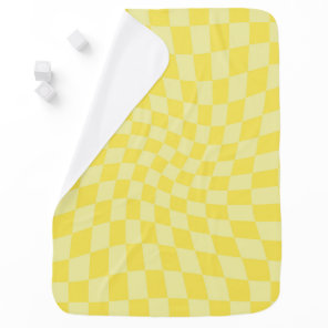 Retro Lemon Yellow Pastel Warped Checkerboard  Baby Blanket