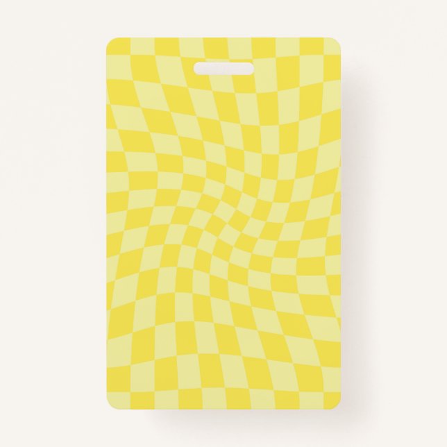 Retro Lemon Yellow Pastel Warped Checkerboard   Badge (Front)