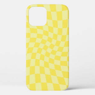 Retro Lemon Yellow Pastel Warped Checkerboard iPhone 12 Case