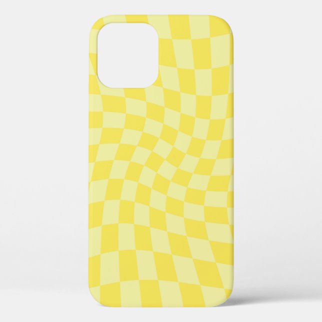 Retro Lemon Yellow Pastel Warped Checkerboard   Case-Mate iPhone Case (Back)