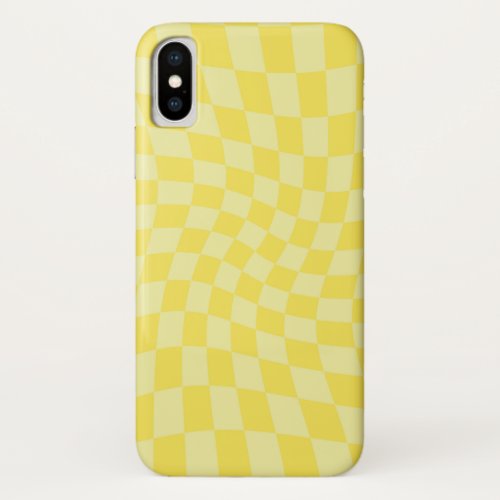 Retro Lemon Yellow Pastel Warped Checkerboard   iPhone X Case