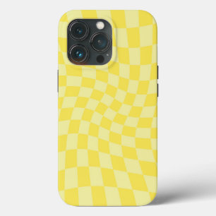 Retro Lemon Yellow Pastel Warped Checkerboard iPhone 13 Pro Case