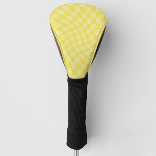 Retro Lemon Yellow Pastel Warped Checkerboard   Golf Head Cover
