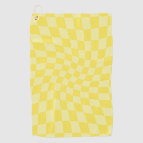 Retro Lemon Yellow Pastel Warped Checkerboard     Golf Towel