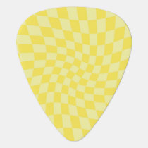 Retro Lemon Yellow Pastel Warped Checkerboard Guitar Pick