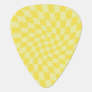 Retro Lemon Yellow Pastel Warped Checkerboard Guitar Pick