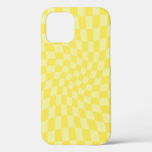 Retro Lemon Yellow Pastel Warped Checkerboard iPhone 12 Case