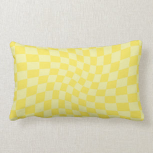 Retro Lemon Yellow Pastel Warped Checkerboard   Lumbar Pillow
