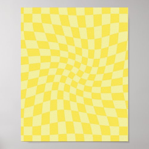 Retro Lemon Yellow Pastel Warped Checkerboard   Poster